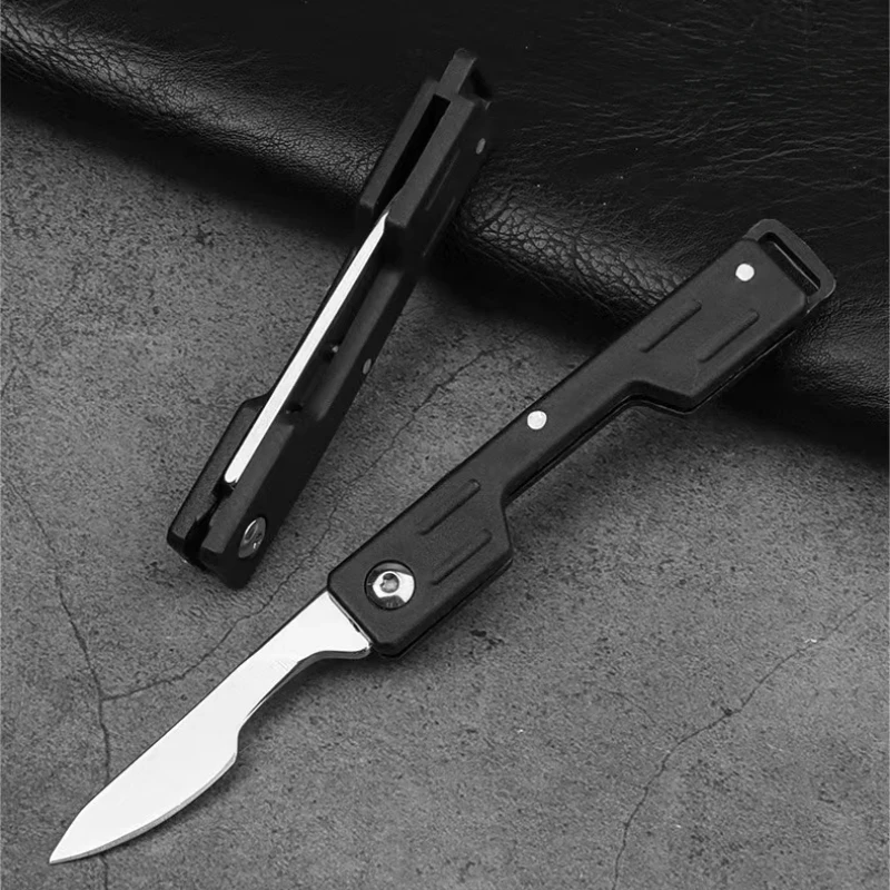 Cuchillo de tallado portátil, Mini cuchillo de acero inoxidable plegable para desboxear, afilado, Material PP, hoja no extraíble, cuerpo integrado