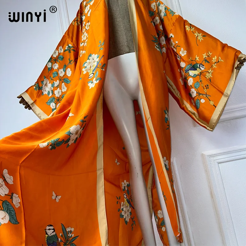 WINYI Kimono Women print Long Sleeve Cardigan Female Blouse abaya dubai luxury beach outfits women Cover Up boho dress kaftan