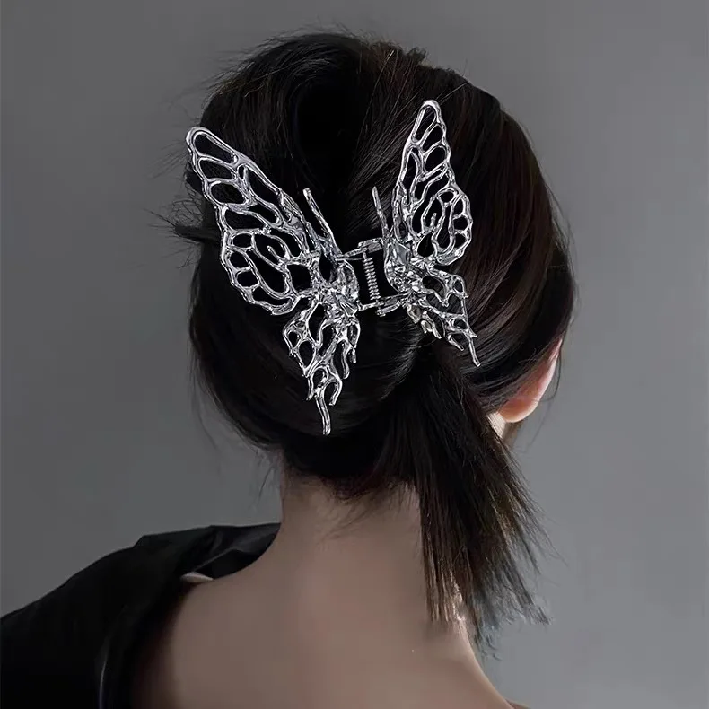 New Korea Bright Silver Cross Geometric Hairpin Butterfly Grab Clip Rose Flower Hair Claw Woman Girls Styling Barrette Headdress