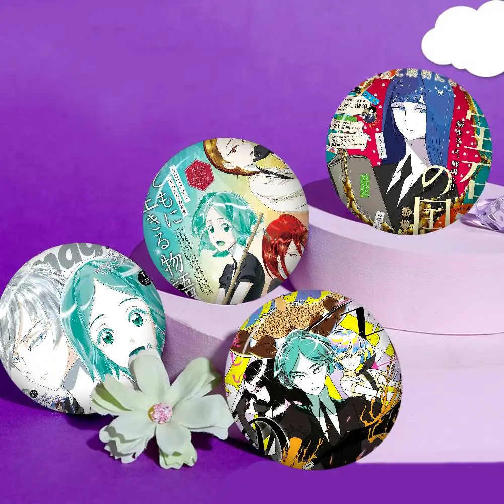 Anime Land of the Lustrous Creative Pins Funny Faces Round Snap-in Brooch Badge Backpack Hat Accessories Jewelry Gifts