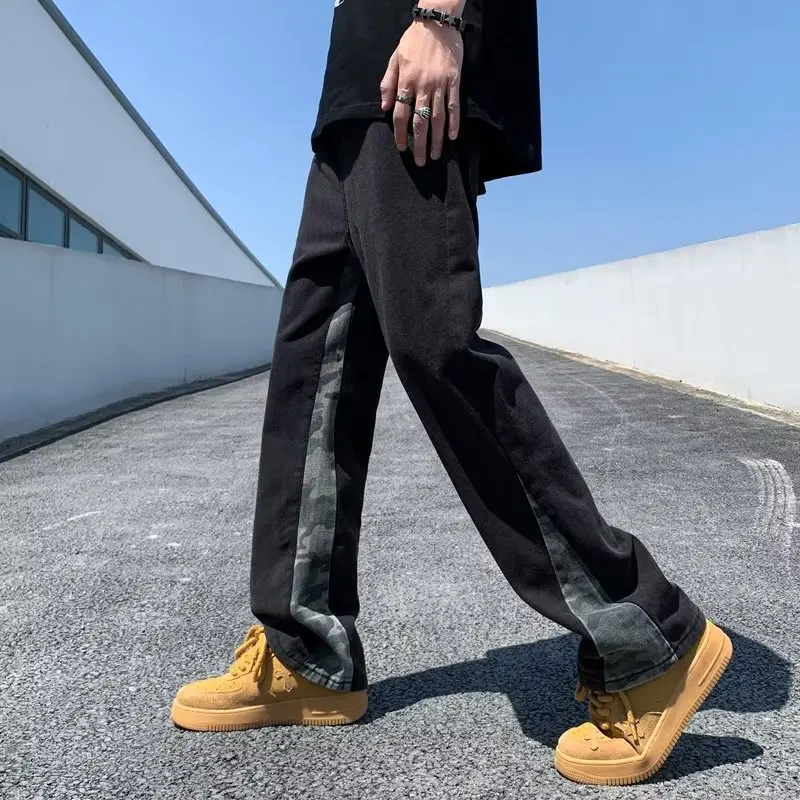 

2023 Korean Fashion Black Baggy Flared Jeans Y2K Pants Men Clothing Straight New Kpop Casual Women Long Trousers Pantaloni Uomo