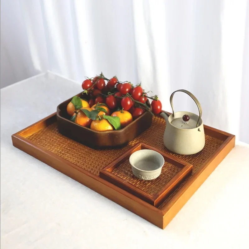 Eco Friendly Bamboo Woven Rattan Serving Tray Perfect for Tea Fruits  Dining Suitable for Home Hotel  Restaurant Use