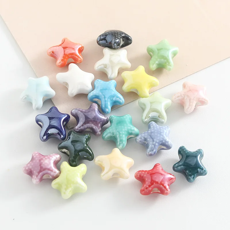 10PCS Macaron Colored Coated Ceramic Starfish Beads For Jewelry Making Interval Beads Necklace Bracelet Craft DIY Supplies