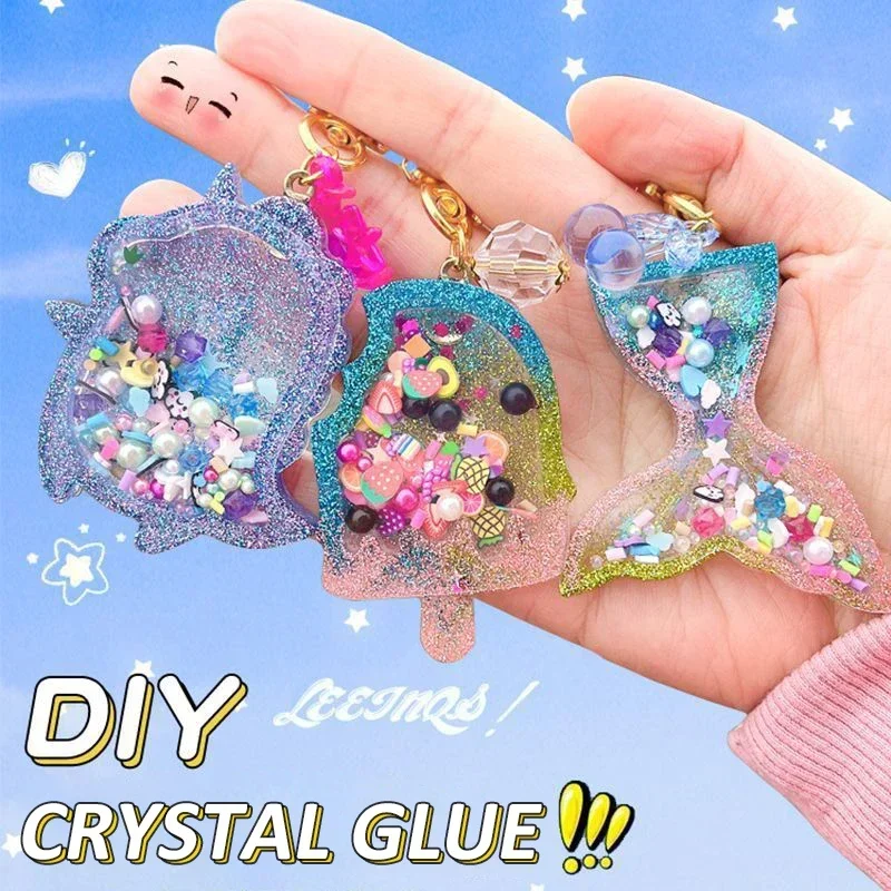 Kids DIY Crystal Glue Key chain,Kid DIY Crystal Glue Set,Fidget Spinner Animal Time Magic Dessert Set for Girls birthday Gift