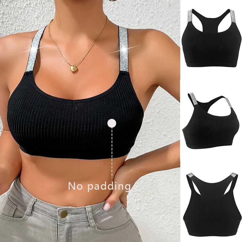 Seksowne biustonosze sportowe Fitness Bielizna damska Joga Crop Tank Top Prążkowane bielizna bez pleców Biustonosze Wygodny biustonosz Push Up Chic