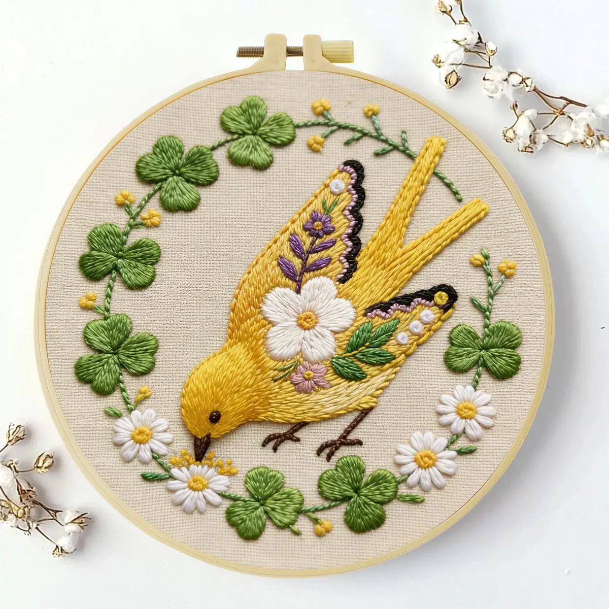 1 Stück 20X20CM/15X15CM 7,87/6,3 Zoll gelbes Vogel-Stickerei-Starter-Kit DIY-Kit DIY-Stickerei-Set Handarbeiten Heimdekoration – Detail 2
