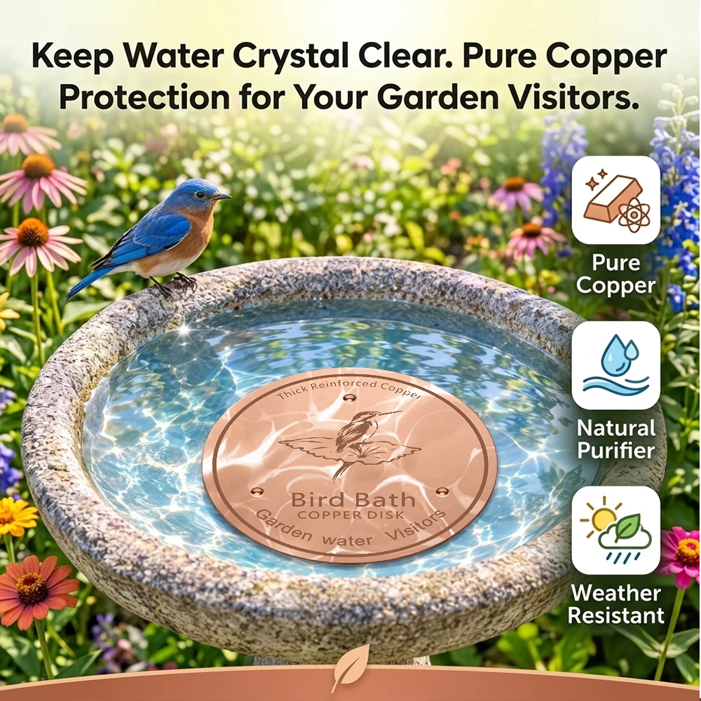 Thick Reinforced Copper Bird Bath Disk for Garden Water Features, Hummingbird Pattern Outdoor Pond Floating Decor,