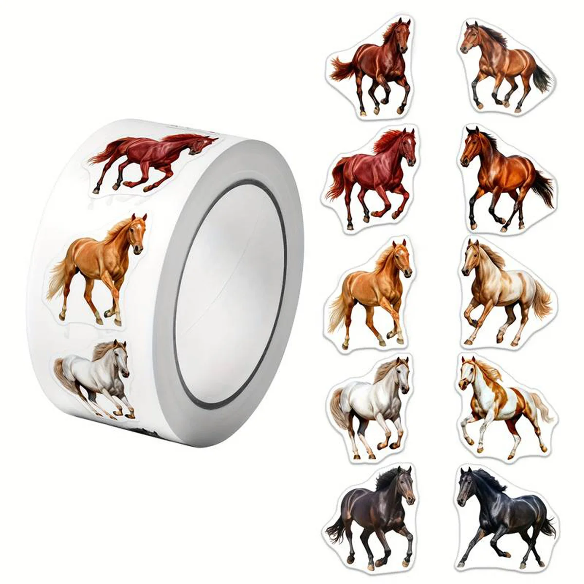 500Pcs /1 Rolls 2.5cm/1inch Running  Ggalloping Horse Shaped Sticker Decoration Gift Box Sticker Label Stationery Sticker
