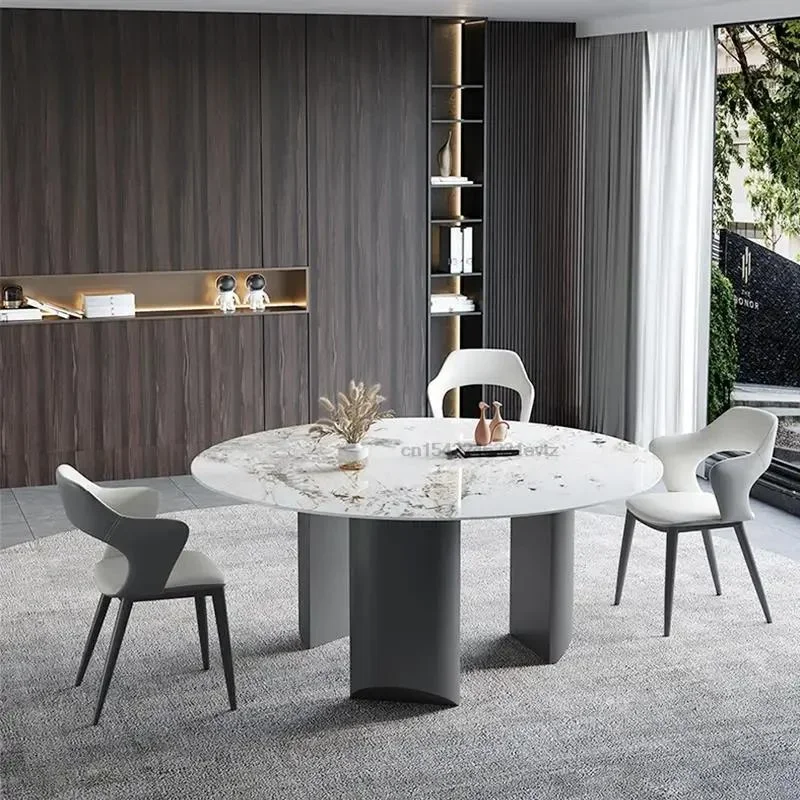 New Bright Slate Dining Room Table Modern Minimalist High-end Round Table For 10 People Restaurant Mesa Kitchen Furniture Set