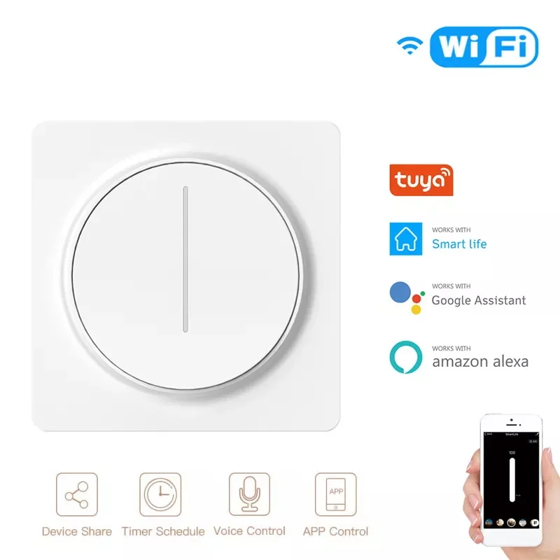 Tuya ZigBee Wifi Smart Dimmer Light Control Switch RotaryTouch Dimmable Wall Switch Work with Alexa Google Home