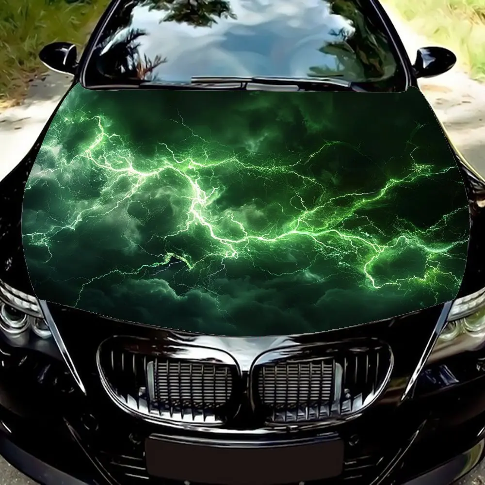 

Green Lightning Car Hood Decal Sticker - Premium Vinyl Sticker For Automotive Exterior Customization, Durable Vinyl Wrap For Fit