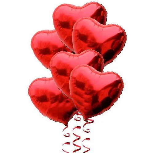 Aydınlı Party Red Color 45 cm Heart Foil Balloon Bundle 6 PCs Helyumsuz