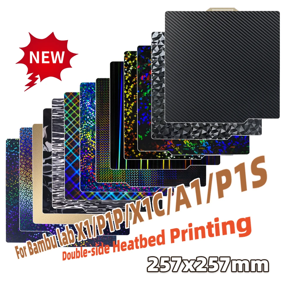 HIKUDIY 257x257mm Plaque De Construction PET PEO Double Face Pour Bambu Lab X1C/X1/X1E/P1P/P1S/A1 - Acier à Ressort Carbone