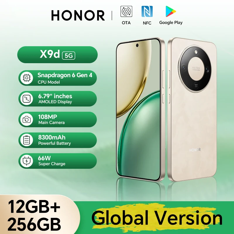New Global Version HONOR X9d 12GB+256GB 5G Smartphone 6.79'' 120Hz AMOLED Screen 108MP AI Main Camera 8300 mAh 66W Supercharging