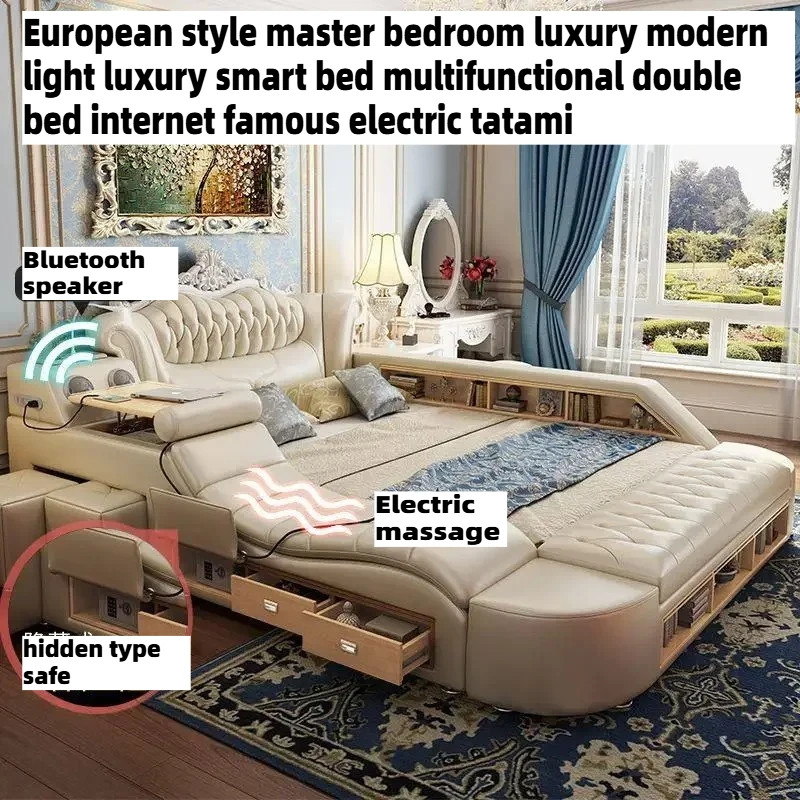 

180x200cm Frames Tatami Double Bed Headboard King Size Luxury 2 People Bed Multifunction Twin Massage Queen Bedroom Furniture