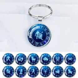 Fashion Zodiac Sign Keychain 12 Constellation Leo Virgo Libra Scorpio Sagittarius Pendant Metal Keyring Key Holder Gifts