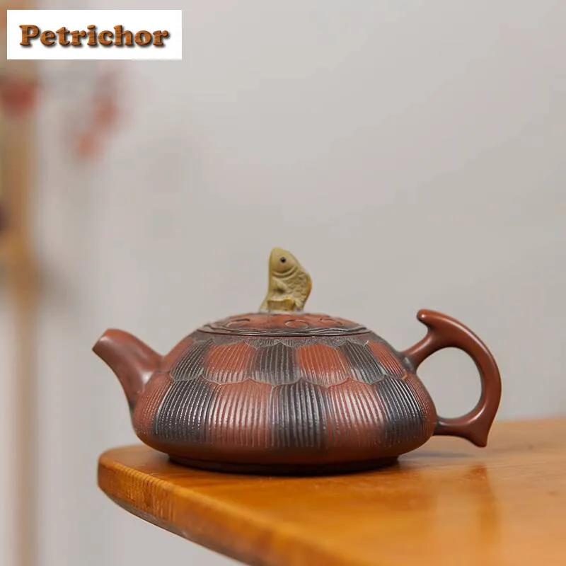 

180ml Nixing pottery Lotus Year Fish Teapot Luxury Tea Infuser Pot Tea Soaking Kettle With Filter Tea Ceremony Collection Craft