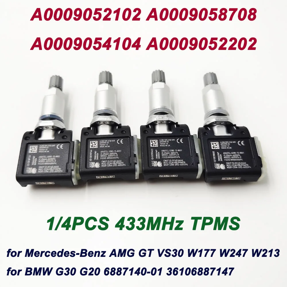 1/4PCS TPMS Tire Pressure Sensor 433MHz A0009052102 A0009058708 For Mercedes-Benz VS30 W177 BMW G30 G20 6887140-01 36106887147