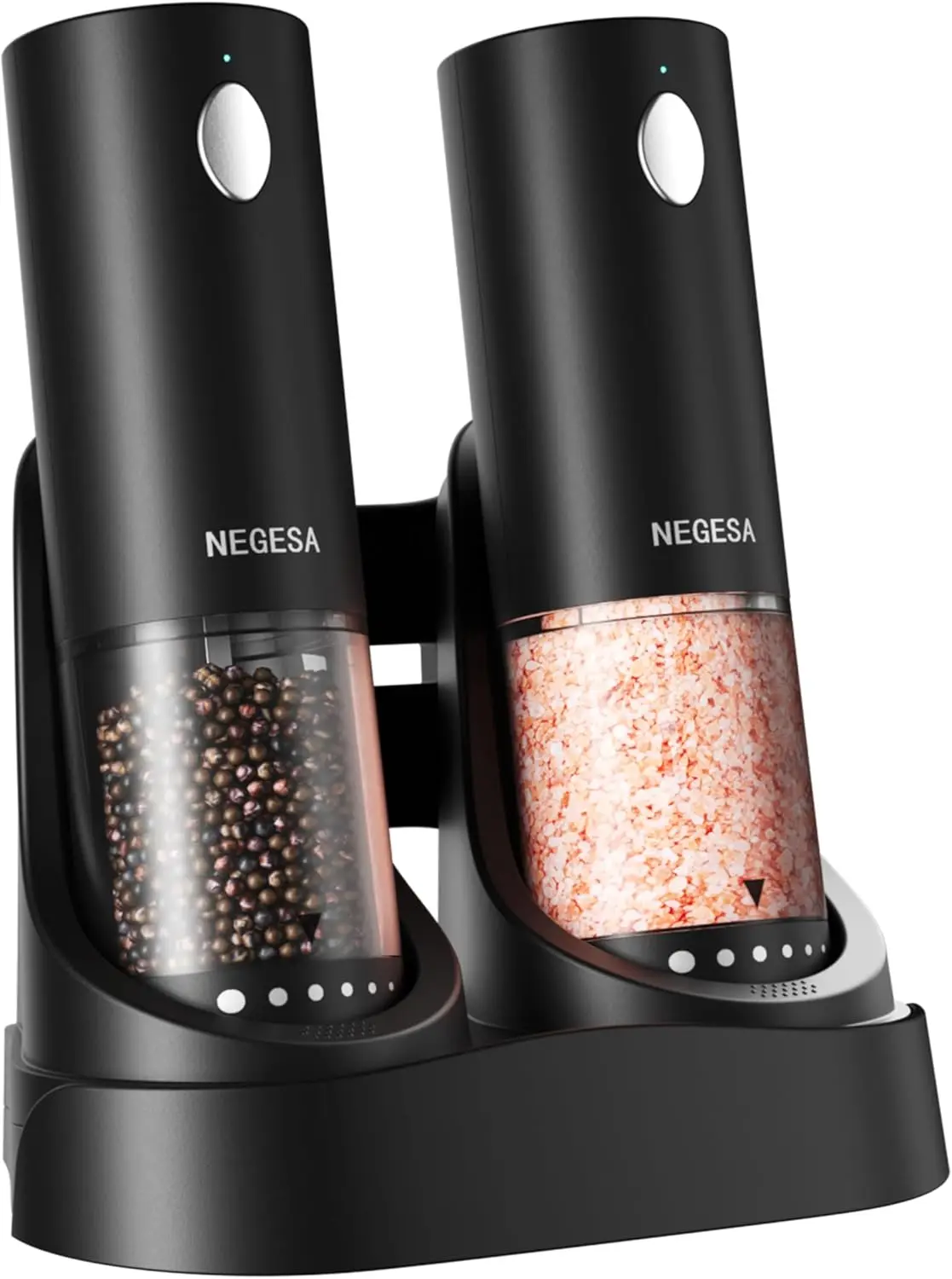 

Rechargeable Electric Salt and Pepper Grinder Set with Adjustable Coarseness, Large Capacity, LED Light - Black