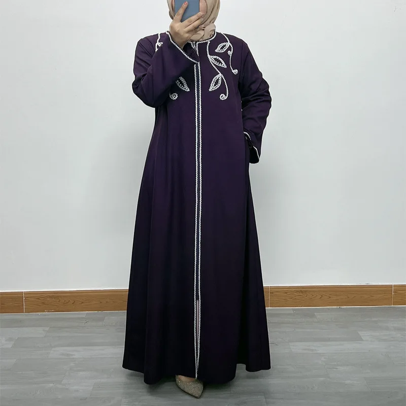 

Elegant Muslim Fashion Embroidered Abaya Dubai Turkish Long Maxi Dress With Zipper Open Front Design modest dresses muslim