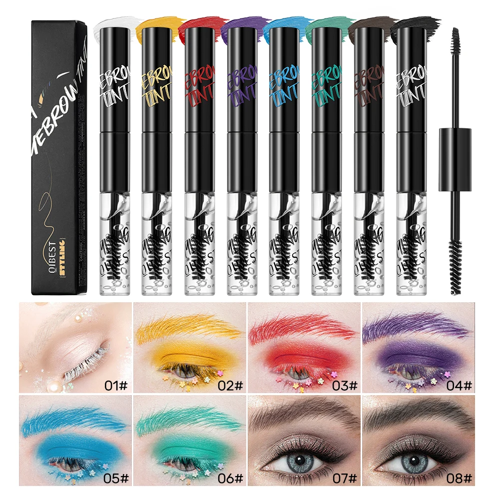 Qibest creme de sobrancelha colorido de ponta dupla, rímel à prova d'água e à prova de suor, sabonete em gel para sobrancelha, maquiagem duradoura, creme colorido para sobrancelhas