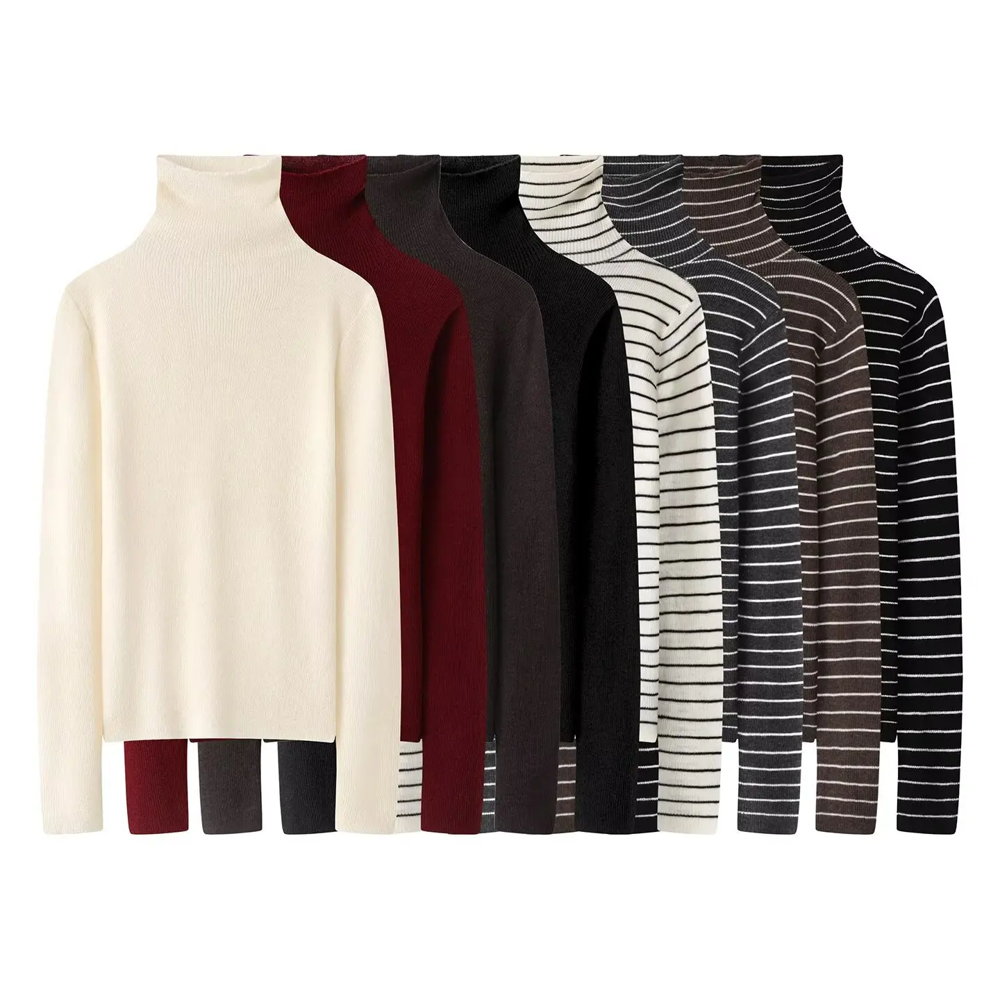 

Faionable High Waist Knit Sweater Women's Slim Fit Base Layer irt Autumn New Sle Versatile Warmth Heating High Collar