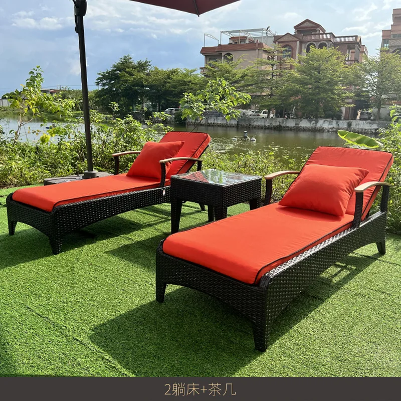 Outdoor beach swimming pool leisure recliner outdoor garden courtyard waterproof sunscreen rattan chair furniture