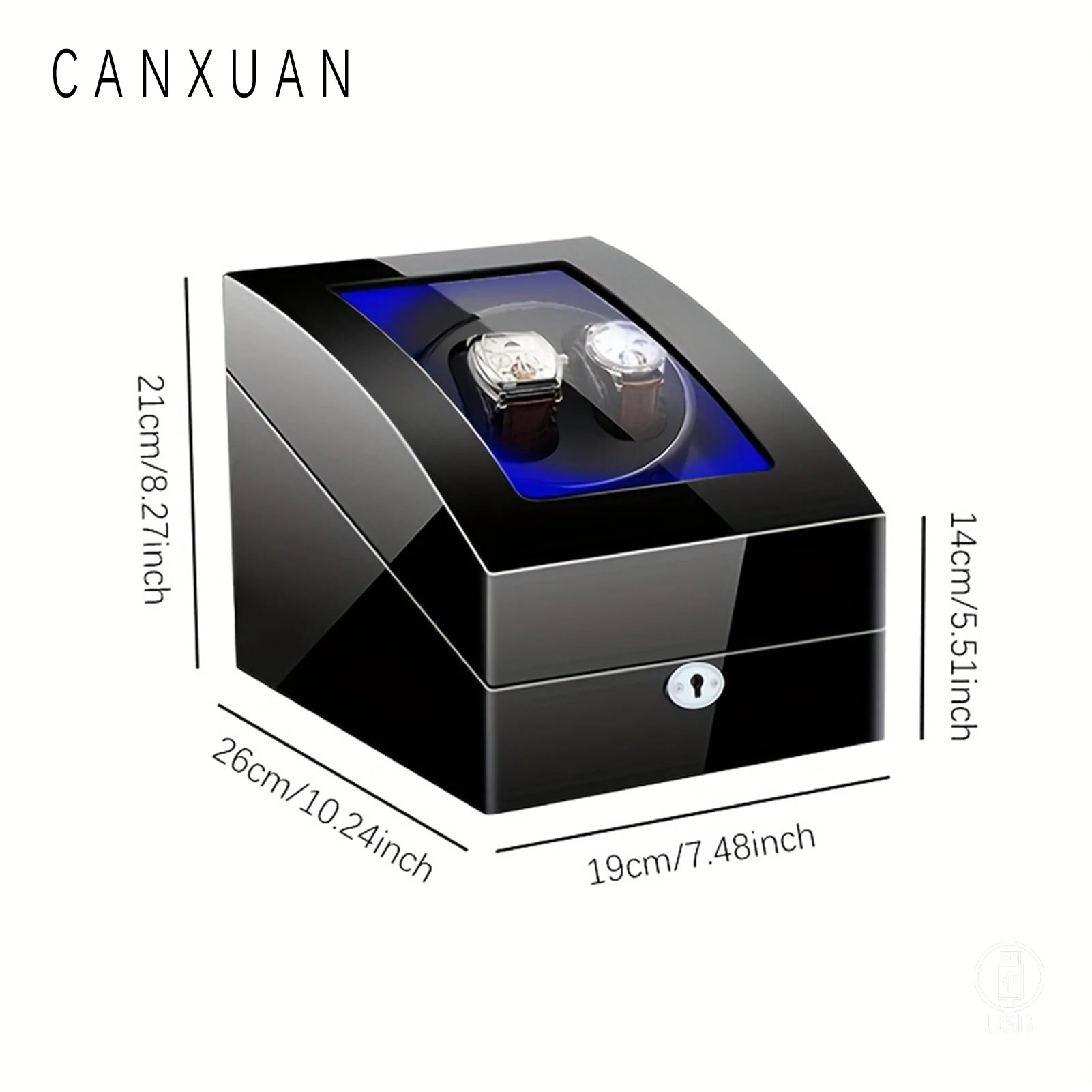 1pc Automatic Watch Winder, 2+3 Slots Watch Safe Box with Key Unlocking LED Light Soft Watch Transparent glass