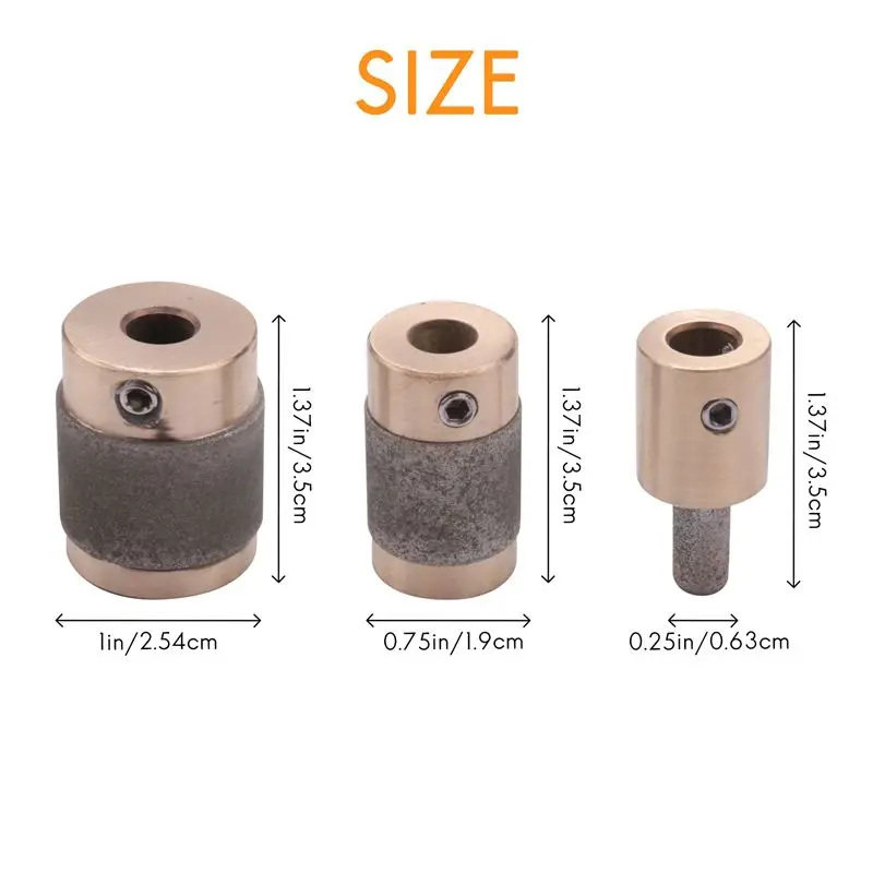 New Shown-3Pcs Grinder Head 1 Inch 3/4 Inch 1/4 Inch Brass Core Standard Grit Stained Glass Grinder Bit Head For Glass Stone