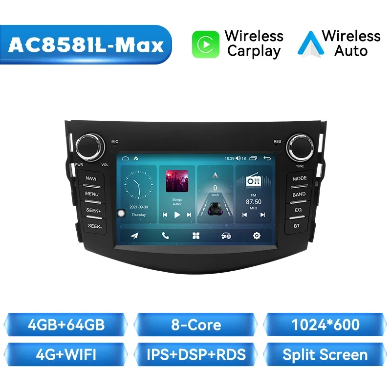 Ai Voice Draadloze Carplay Autoradio Speler Voor Rav4 2006 2007 2008 2009 2010 2011 2012 Android 14 Autoradio 8 + 128Gb Stereo Audio