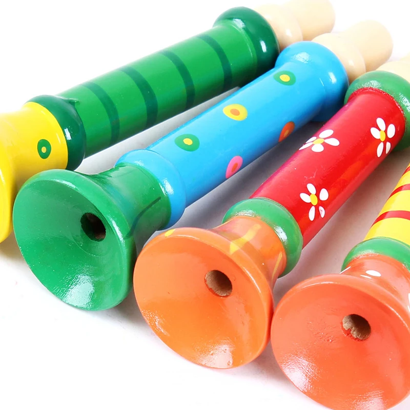 1PC Colorful Wooden Trumpet Bugle Toy Musical Instrument for Children Whistle Baby Learning Educational Toys Kids Music Games