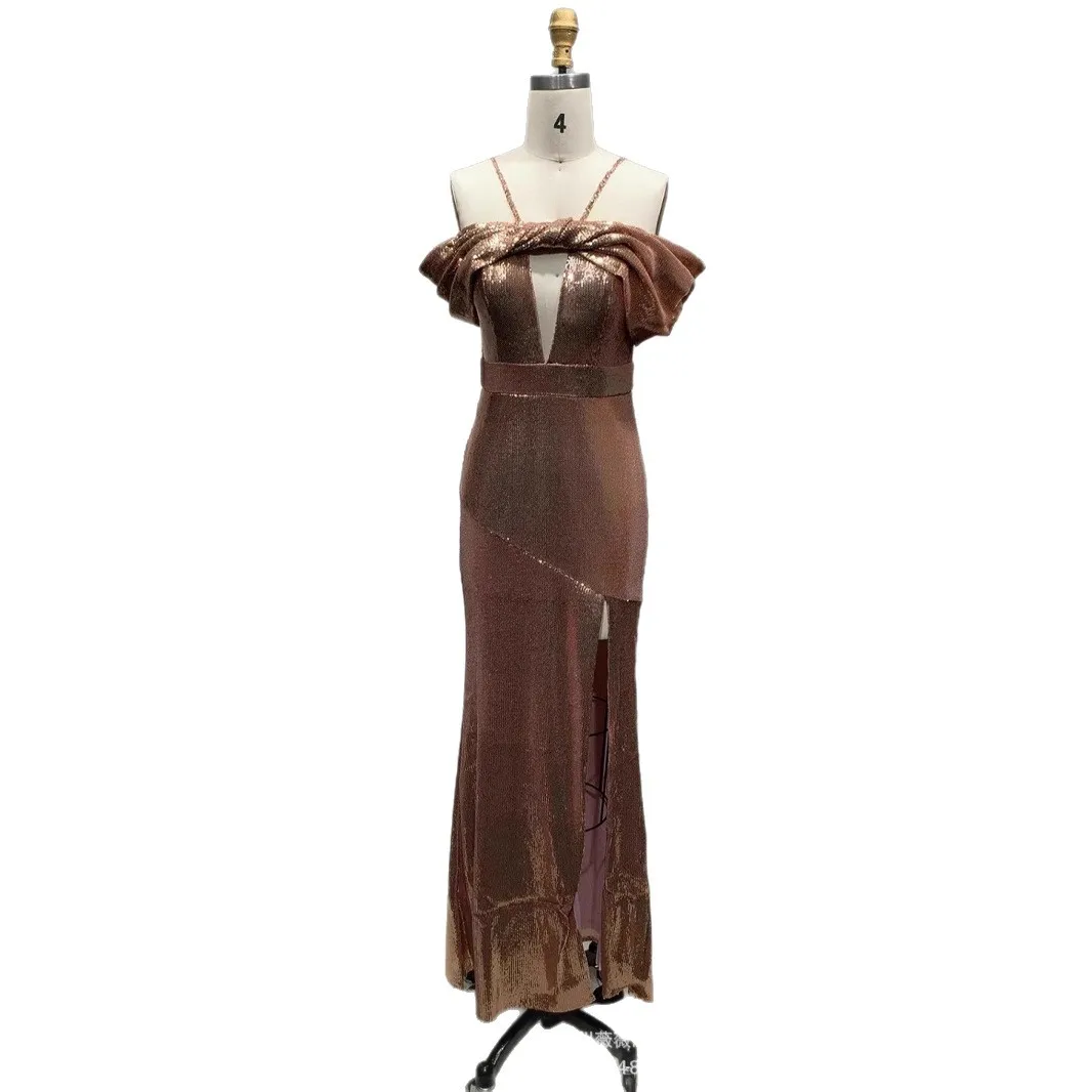 مثير الذهب حمالة Bodycon الدكتور الكرة ثوب مساء الدكتور منتصف الخصر سستة Sle لا Sve طول الأرض لكاني السنوي لي...