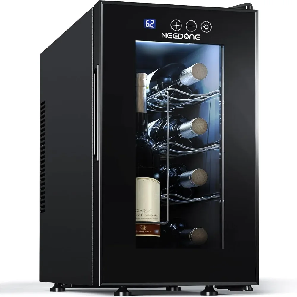 

Wine Cooler Fridge, 8 Bottle Wine Chiller with Wine Rack/Lighting, Fast Cooling Thermoelectric Queit Cabinet Cellar