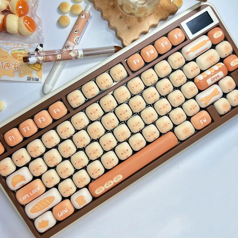 tema de pao cozido no vapor keycap 139key pbt personalizado bonito cogumelo teclado cap redondo mog perfil gaming key cap para teclado mecanico 01