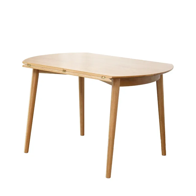 Nordic folding solid wood retractable dining table, white oak small apartment rotating deformation table