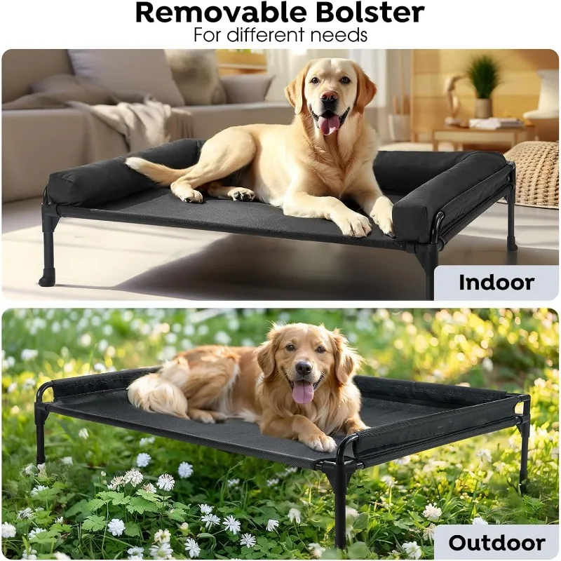 Elevated Raised Dog Bed-Cooling Outdoor Dog Cot Bed for Large Sized Dogs Three-Sided Fence Raised Pet Cot with Mesh