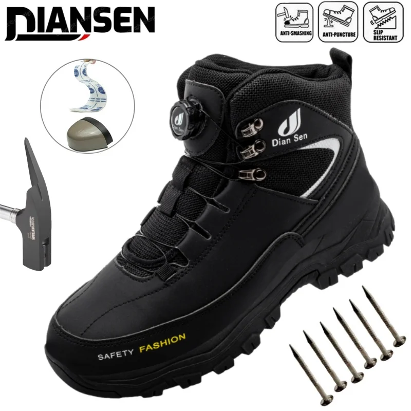 Rotating Button Safety Shoes Men Anti-smash Anti-puncture Work Shoes Fashion Men Sport Shoes Security Protective Boots Male