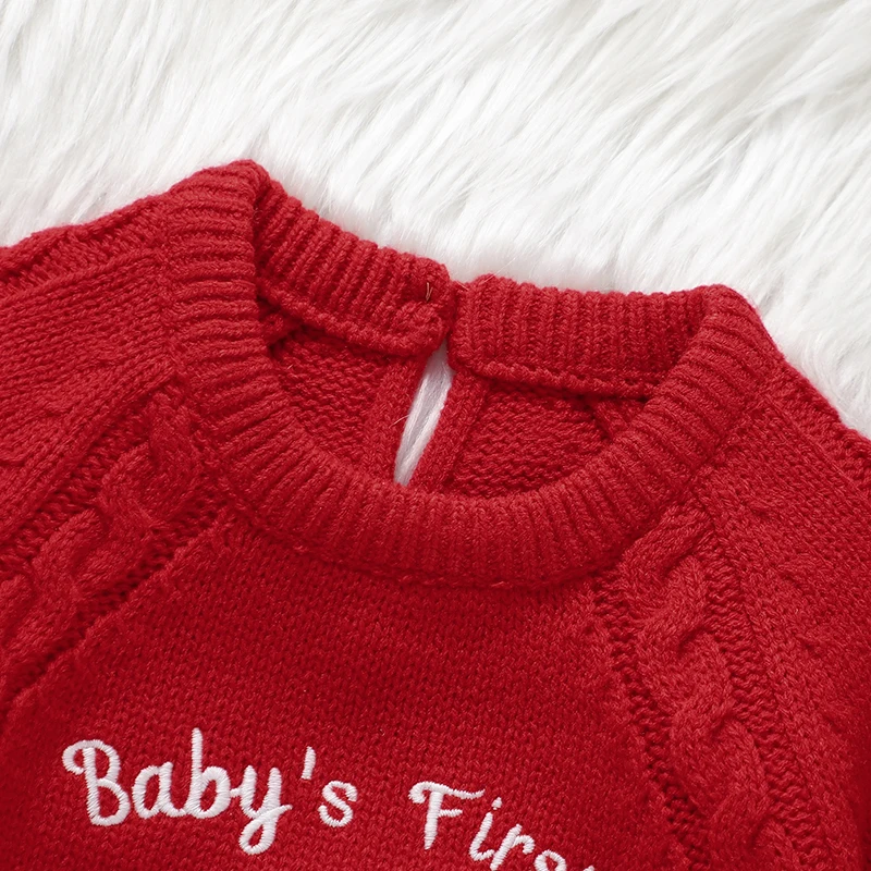 First Christmas Baby Rompers Clothes Winter Red Long Sleeve Knitted Newborn Boy Girl Jumpsuits Playsuits One Pieces Infant Wear