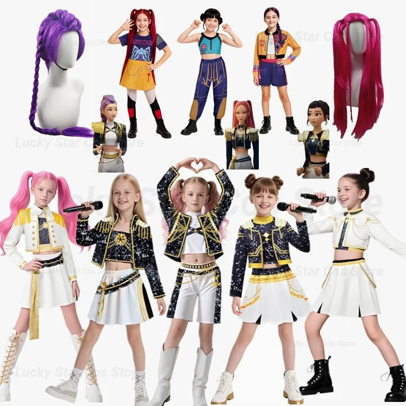 

2026 White Black Golden Huntrix KPDH KDPop Mira Zoey Rumi Cosplay Costume Kids Birthday Party Dress Girls Halloween Costume