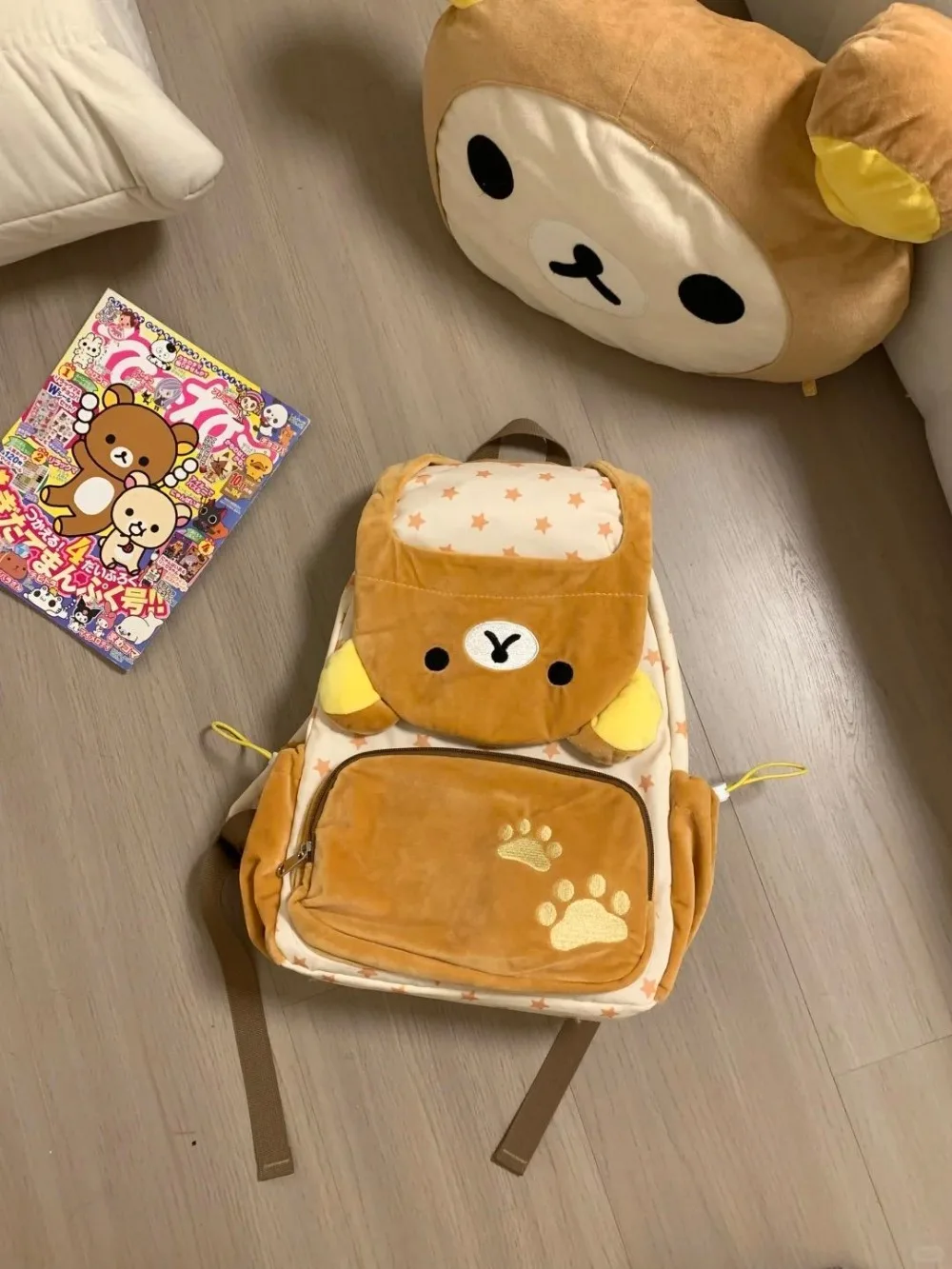 Kawaii Rilakkuma Plush Backpack Cute Cartoon Large Capacity Backpack Versatile for Girls Student Backpack Computer Bag Gift Toys