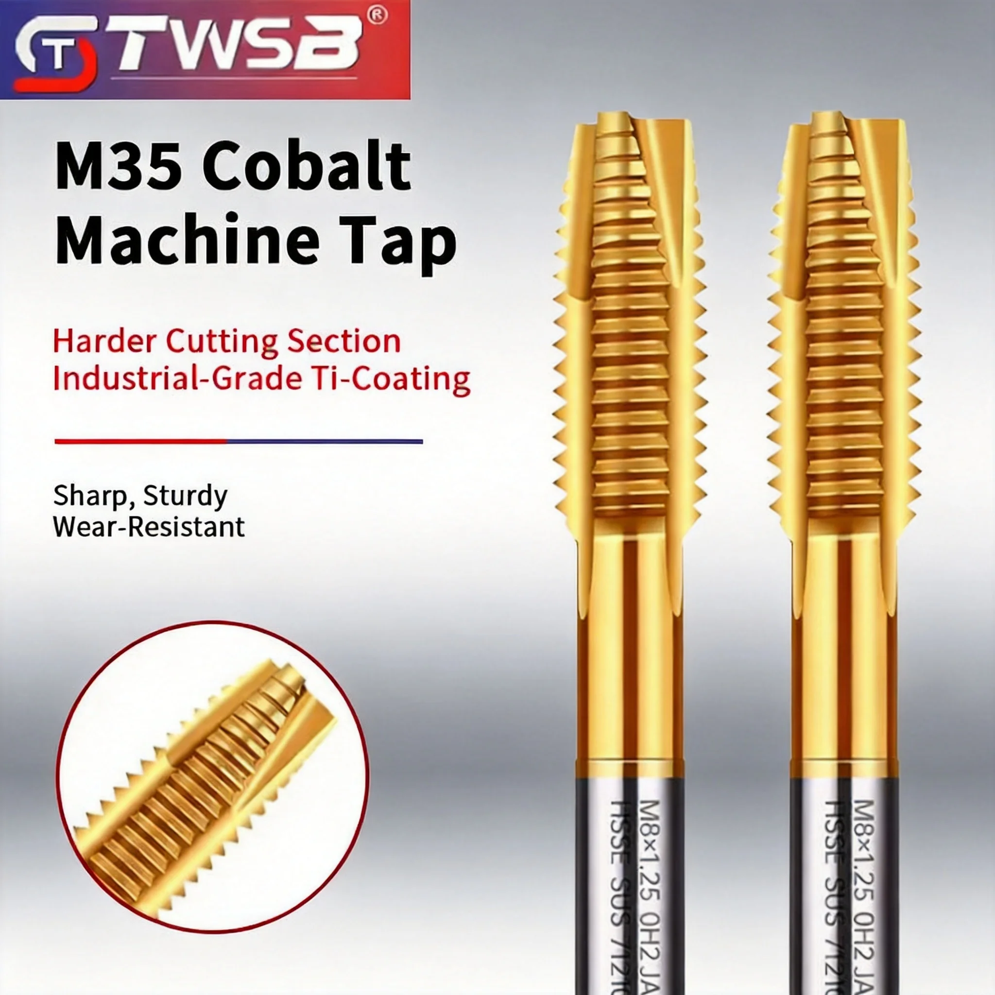 Titanium Coated 6542 HSS Machine Tap, Spiral Point & Straight Flute Tap for Stainless Steel Thread Tapping
