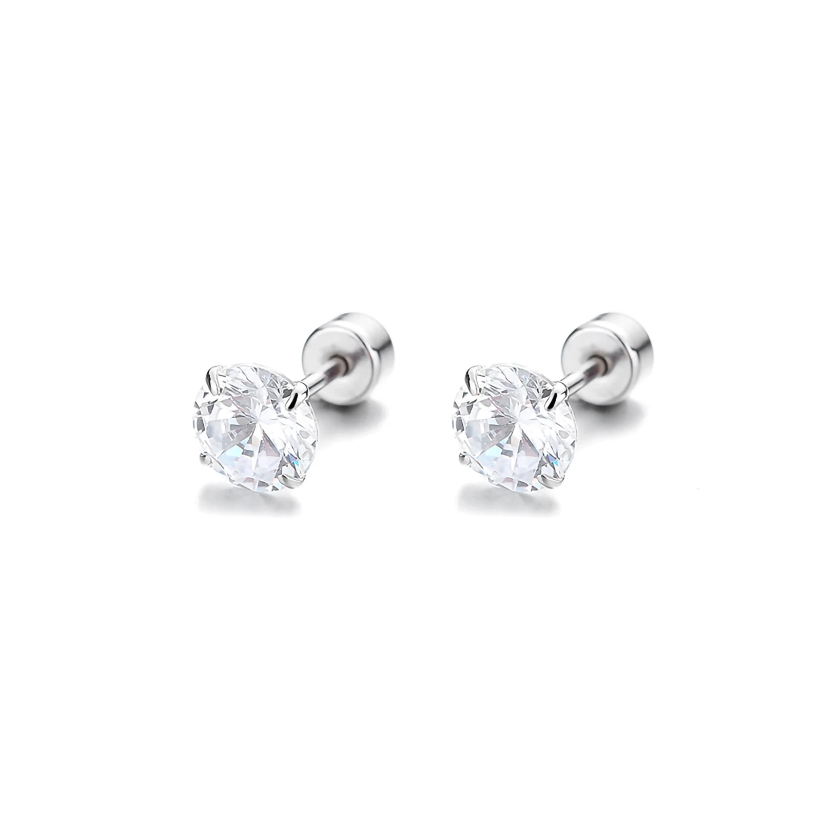 

925 Silver Four Claw Zirconia Threaded Earrings