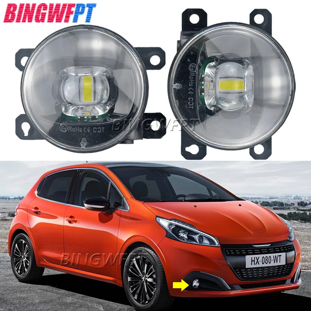 BINGWFPT 2PCS High Quality Car H11 Lens LED Fog Light DRL 12V Daytime Running Lights Lamp for Peugeot 208 CA CC 2016 2017 2018