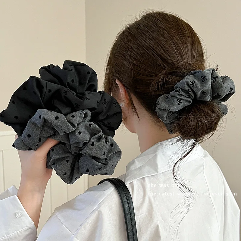 

Polka Dot Hair Ties Rope Women Large Size Heart Bowknot Printed Scrunchies Grey Black Hairband Ponytail Holder Headwear Hair Tie