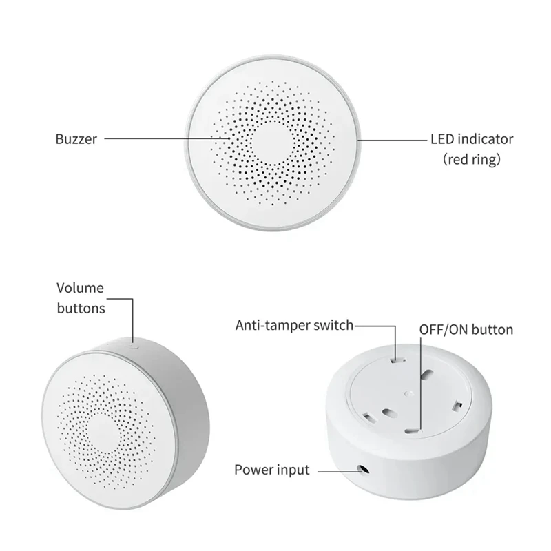 Tuya Smart Zigbee Sirene Draadloze Hoorbaar En Zichtbaar Alarm 100db Anti-Tamper Ac Power Werkvolumeregeling