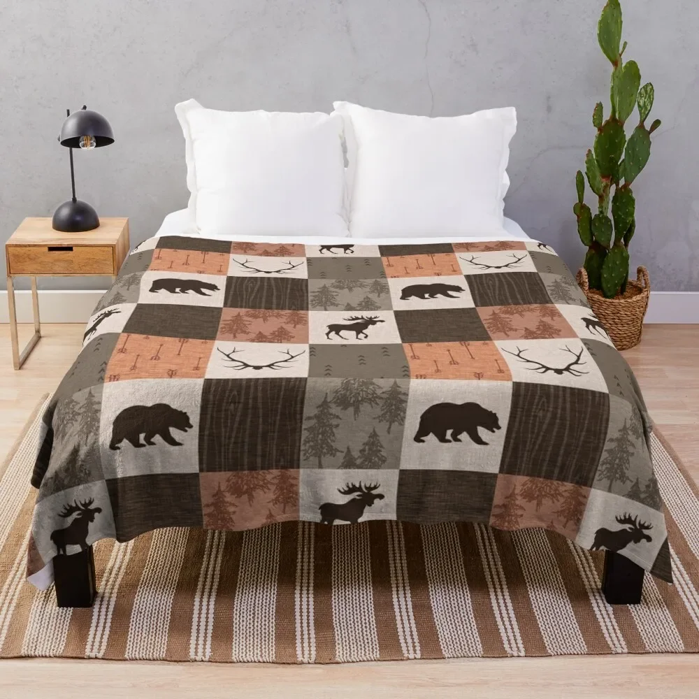 

woodland patchwork - rust/brown Throw Blanket Plaid on the sofa Summer Beddings Blankets