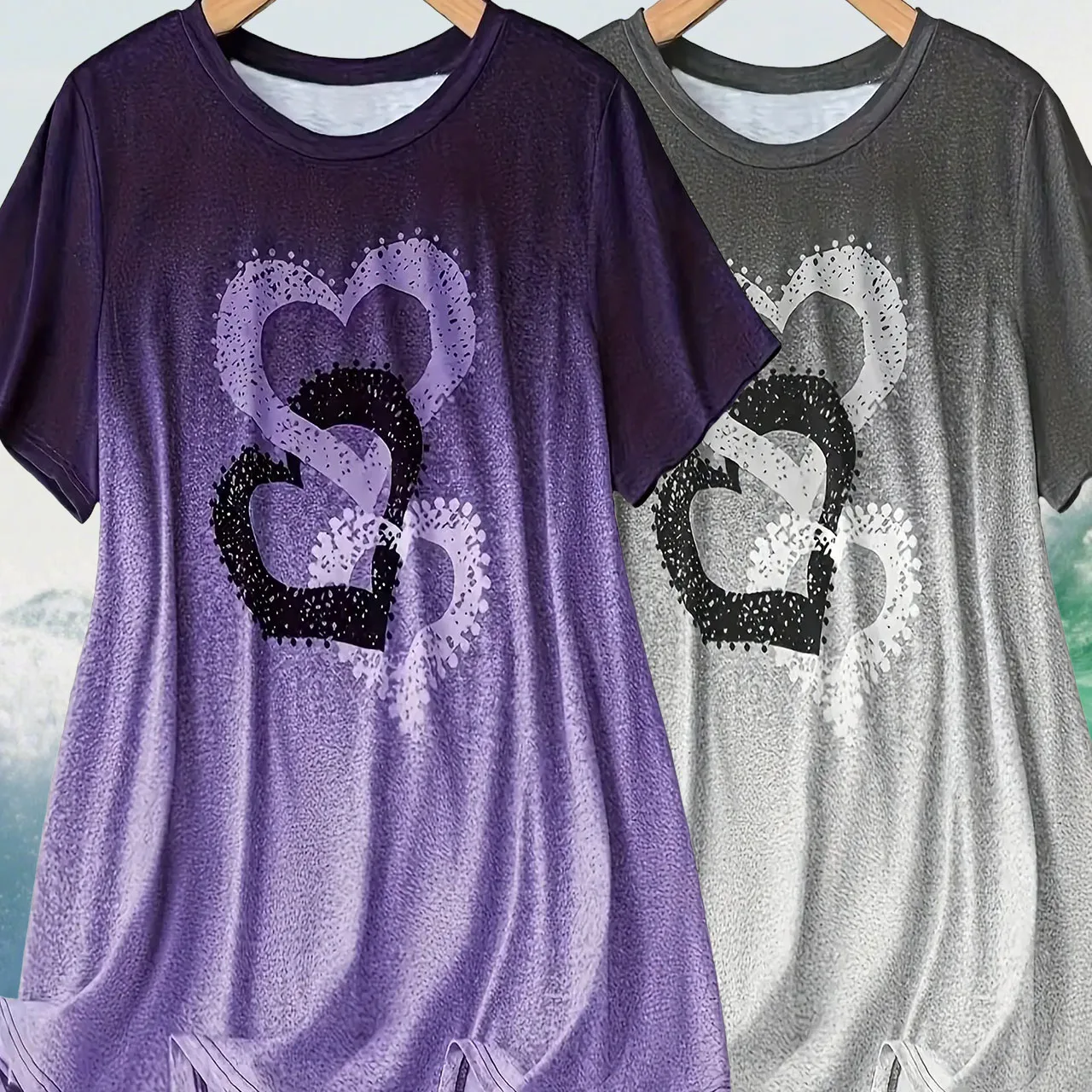 

New Women's Fashion Casual Short Sleeved T-shirt Quick Drying Breathable Plus Size Top Heart-shaped Printed Short Sleeve T-shirt