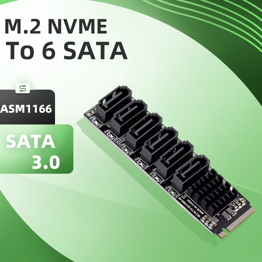 SATA 3.0 M. 2 NVME to SATA6G/5/6 Port ASM1166 Expansion Card NAS Synology Hard Drive Expansion JMB585