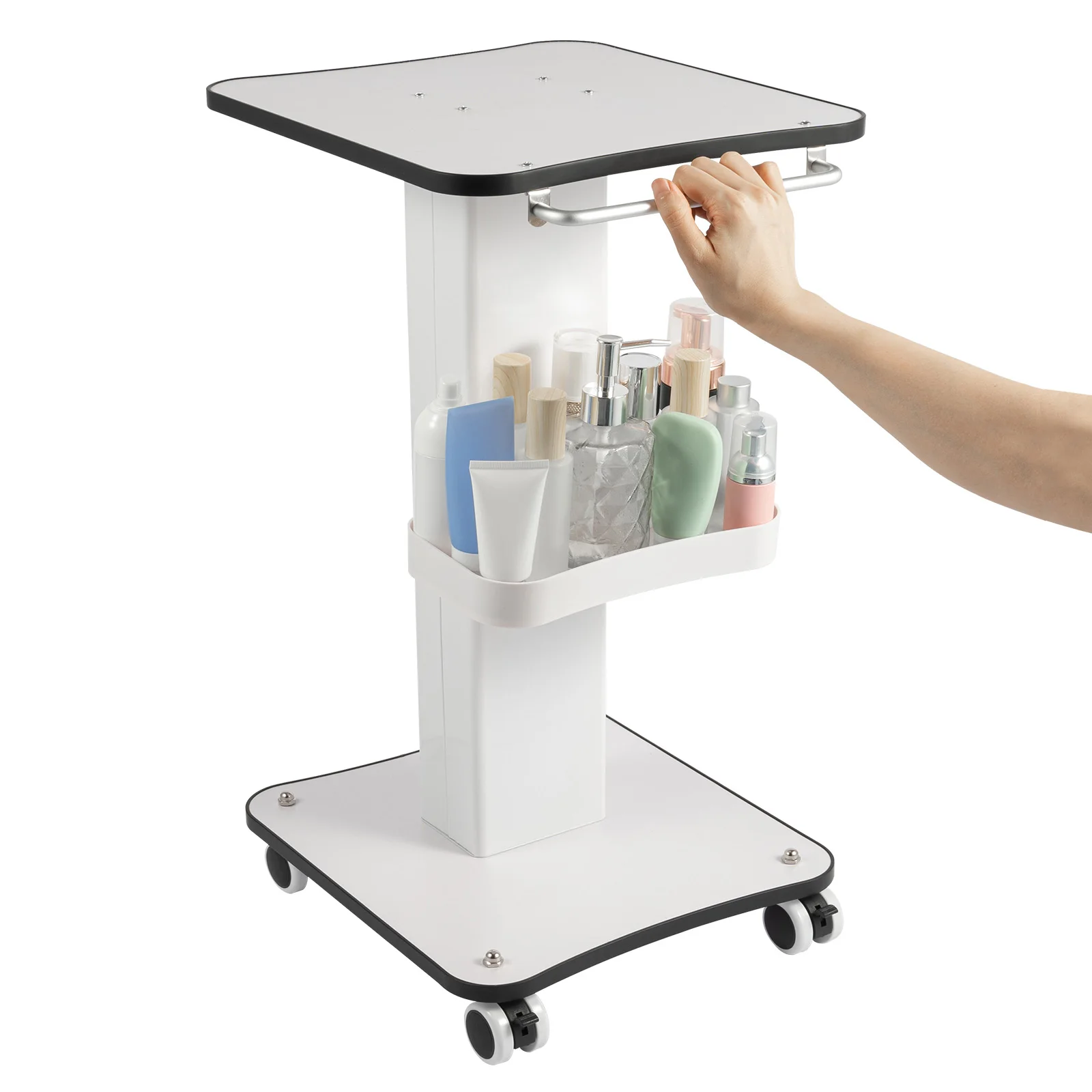 Immagine 3: Carrello per salone di bellezza 34 * 38 * 69 cm, carrello con rotelle, carrello a rulli per supporto spa per salone con maniglia adatto per infermieri, impiegati per ufficio