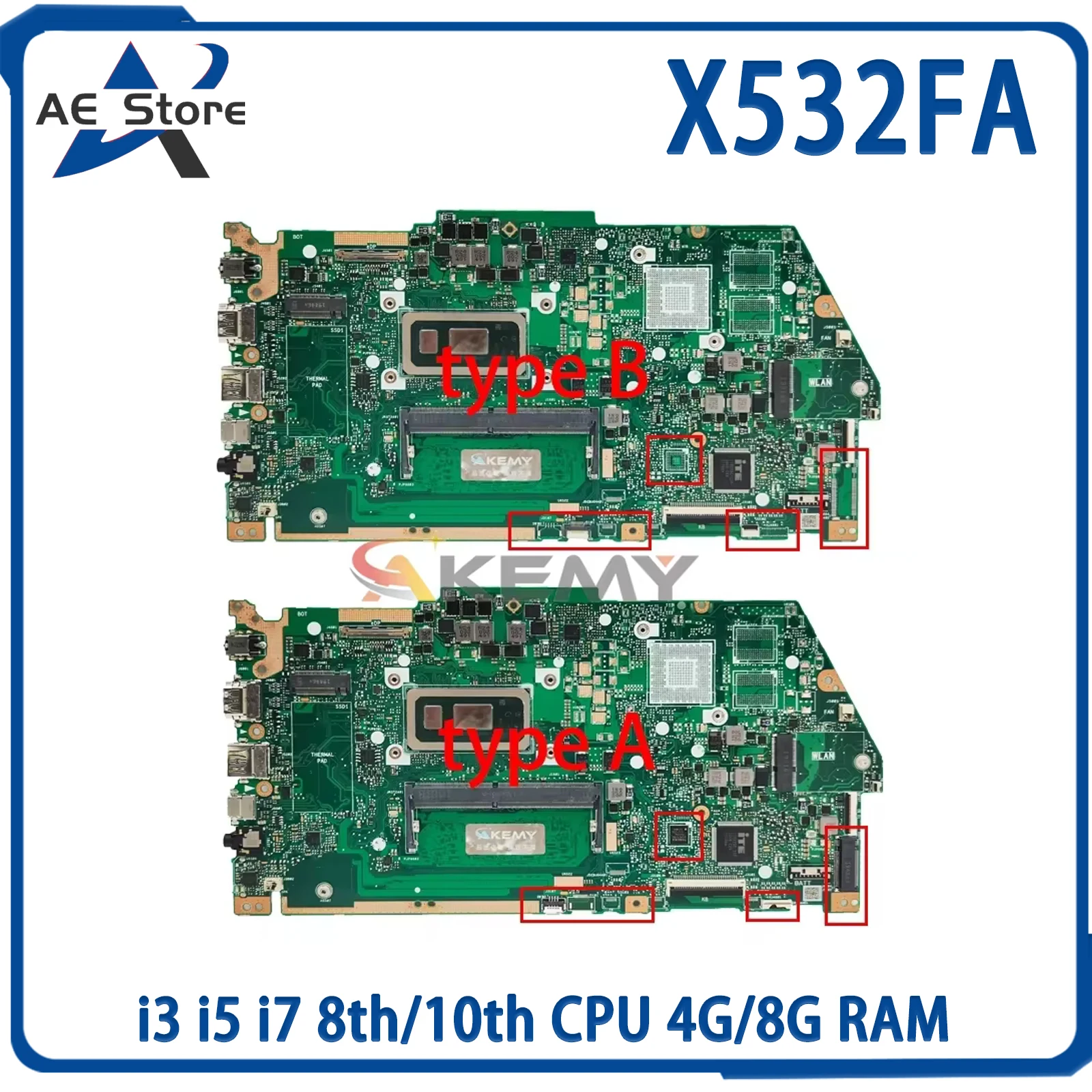 

AE X532FA Mainboard For Asus X531FA X532FAC X532FLC X532F X531F S531F Laptop Motherboard With i3 i5 i7 8th/10th CPU 4G/8G RAM